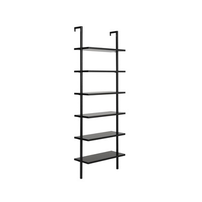 Nathan James 85" Theo 6 Shelves Wall Mounted Bookcase Matte Black: Sleek Design, Home Office Storage