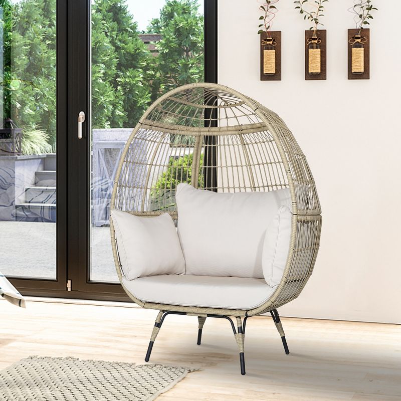 Tangkula Patio Rattan Oversized Wicker Egg Chair Stationary Lounge Basket w/ 4 Soft Cushions, 2 of 11