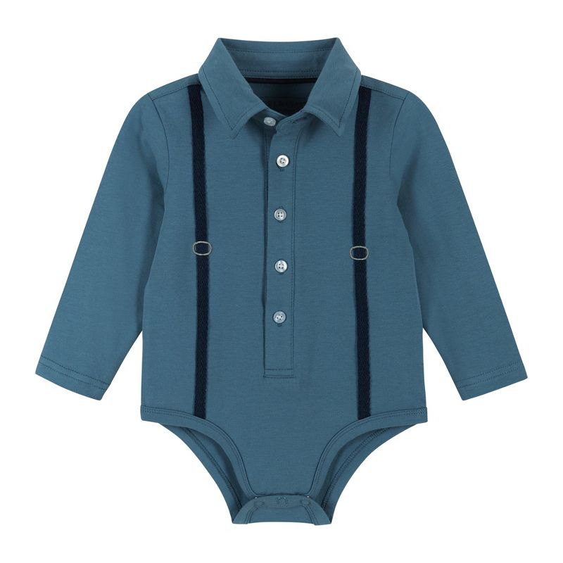 Andy & Evan  Infant  Boys Teal Suspender Shirtzie Set, 4 of 6
