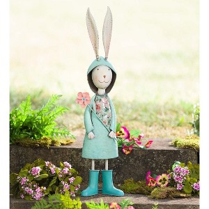 Plow & Hearth Metal Storybook Rabbit Garden Statue Blue - 1 of 2
