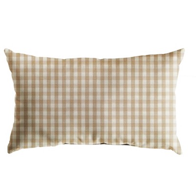 Plaid Outdoor Knife Edge Lumbar Throw Pillow Beige/White
