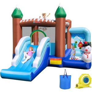 Costway Inflatable Bounce House Christmas Snowman Theme with Slide Ball Pit Basketball Rim with 680W Blower Carry Bag - 1 of 4