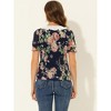 Allegra K Women's Floral Embroidered Shirt Pleated Round Neck Ruffle Peasant Top - 4 of 4