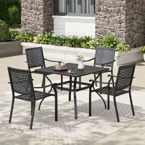 Captiva Designs 5pc Patio Slat-top Square Steel Dining Table with Umbrella Hole & Metal Arm Chairs - 1 of 4