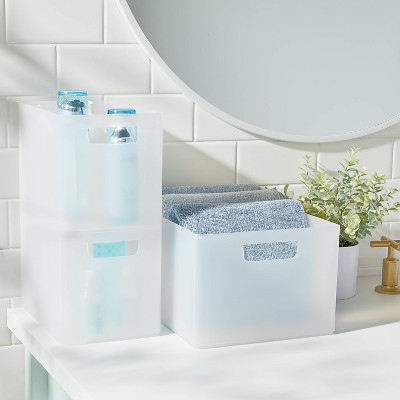 Large 9 x 6 x 6.5 Bathroom Organizer Bin with Handles Clear - Brightroom™