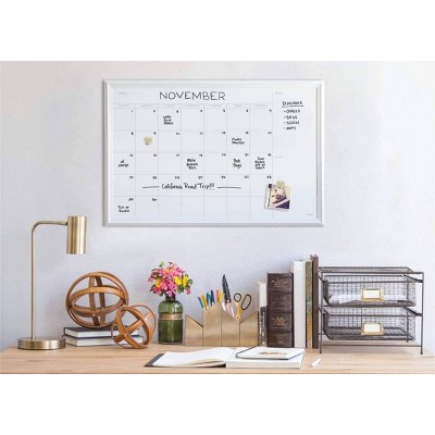 White 40"x30" Magnetic Dry Erase Calendar Board with MDF Frame