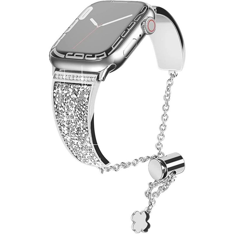 Worryfree Gadgets Metal Bling Band Compatible with Apple Watch Band Stainless Steel with Crystals for Women Girls iWatch Series 8 7 6 SE 5 4 3 2 1, 1 of 7
