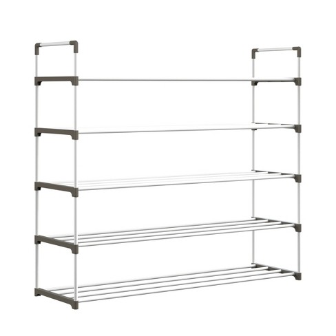 5 Tier Shoe Rack Black Metal With Natural Wood - Brightroom™ : Target