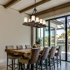 LNC Laius 8-Light 30" Black Metal and Brown Wood Modern Farmhouse Rectangular Kitchen Island Chandelier with Frosted Glass Shades - 2 of 4