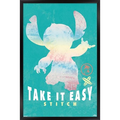 Trends International Disney Lilo and Stitch: Beach Vibes - Take It Easy Framed Wall Poster Prints Black Framed Version 14.725" x 22.375"