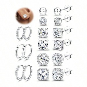 S925 Sterling Silver Stud Earrings - 18K Gold Plated Hoop & CZ Halo, Hypoallergenic for Sensitive Ears - 1 of 4