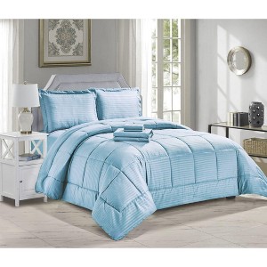 8 Piece Bed In A Bag Hotel Collection Alternative Comforter Set Embossed Comforter Sheet Bed Skirt Sham Set Queen Size Ocean Blue Target