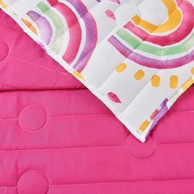 Full Pink Microfiber Reversible Quilt Set with Graphic Detail