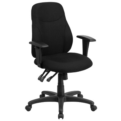 Flash Furniture Mid-Back Black Fabric Multifunction Swivel Ergonomic Task Office Chair with Adjustable Arms