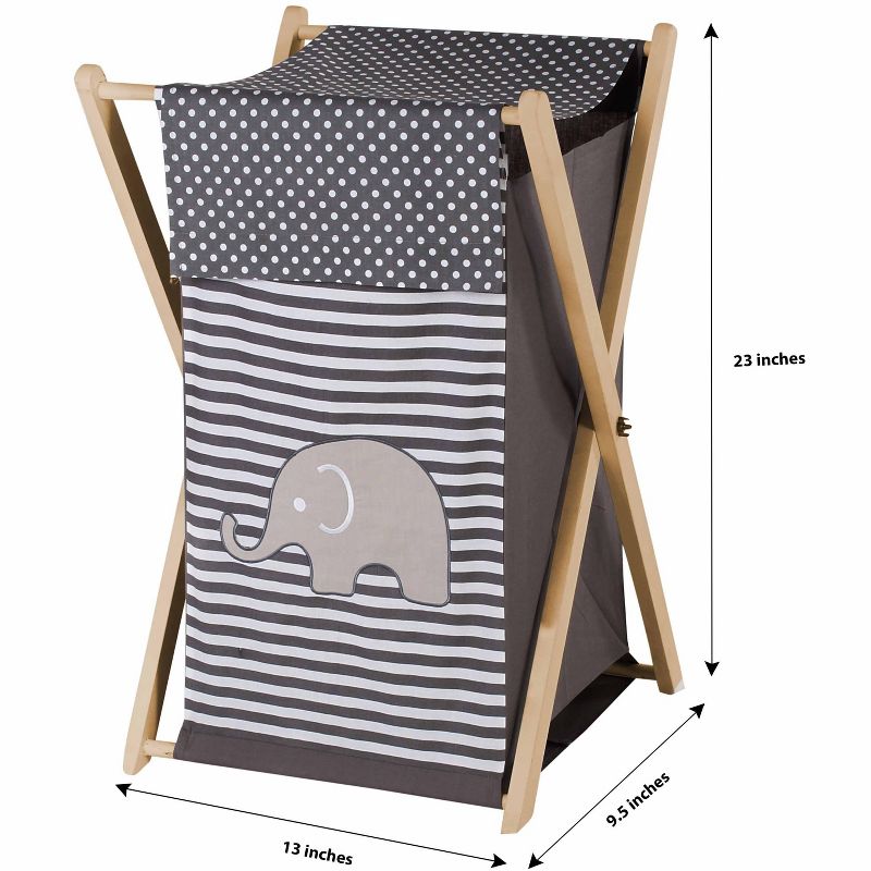Bacati - Elephants White/Gray Laundry Hamper with Wooden Frame, 2 of 5