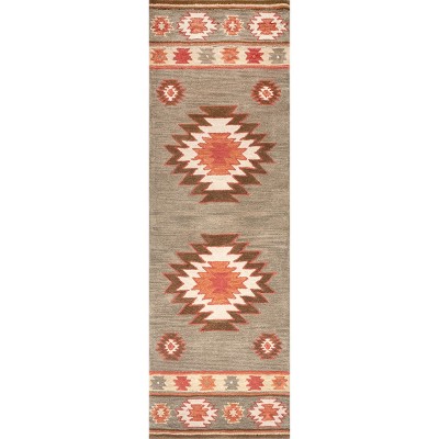 Nuloom Shyla Southwestern 2x8 Wool Runner Rug for Living Room Bedroom Dining Room Entryway Hallway Kitchen, Sage/Orange