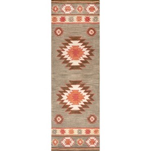 Nuloom Shyla Southwestern 2x8 Wool Runner Rug for Living Room Bedroom Dining Room Entryway Hallway Kitchen, Sage/Orange - 1 of 4