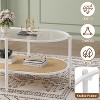 Coffee Table, 37 Inch Oval Double Tiered Cocktail Tea Table Farmhouse Rattan Coffee Table with Storage Shelf for Living Room - 4 of 4