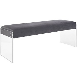Roam Velvet Bench Gray - Modway: Acrylic Legs, Stain-Resistant, Minimalist Design, 440lb Capacity - 1 of 4
