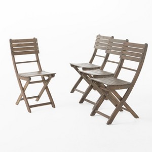 GDFStudio Rabion Outdoor Acacia Wood Folding Dining Chairs (Set of 4), Gray - 1 of 4