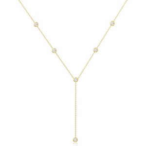 Lariat Y-Necklace for Women, 14K Gold/Silver Plated CZ Beaded Drop Pendant - 1 of 4