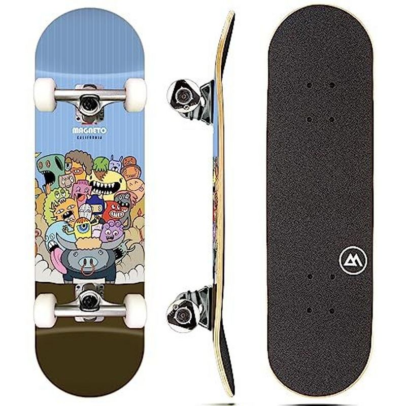 Magneto Skateboard | Maple Wood | ABEC 5 Bearings | Double Kick Concave Deck | For Beginners, Teens & Adults (Monster Pile), 1 of 9