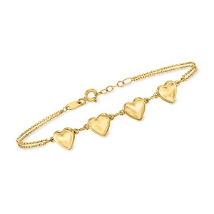 Pure Collection by Ross-Simons 14kt Yellow Gold Heart Station Bracelet - 1 of 4