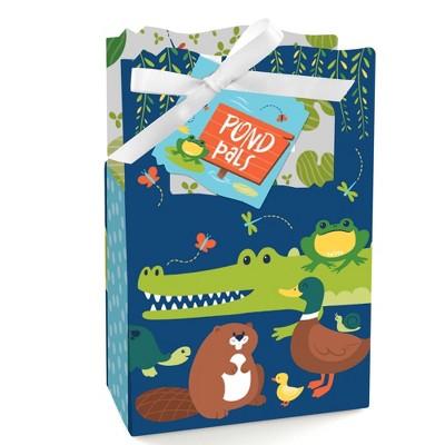 Big Dot of Happiness Pond Pals - Frog, Alligator, Turtle, Beaver and Duck Birthday Party or Baby Shower Favor Boxes - Set of 12