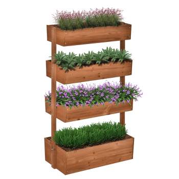 Outsunny 4-Tier Raised Garden Bed, Vertical Flower Pots Rack with Adjustable Angle, Freestanding Elevated Wooden Plant Stand for Indoor Outdoor Use