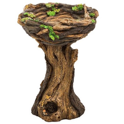 Plow & Hearth - Charming Weather-Safe Resin Succulent Birdbath Resembling Tree Trunk