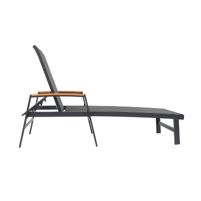 Black Aluminum Outdoor Chaise Lounges with Mesh Seating, Set of 2