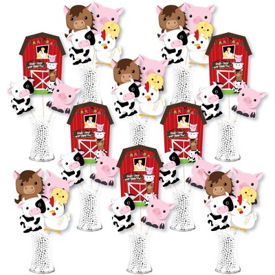 Big Dot of Happiness Farm Animals - Barnyard Baby Shower or Birthday Party Centerpiece Sticks - Showstopper Table Toppers - 35 Pieces