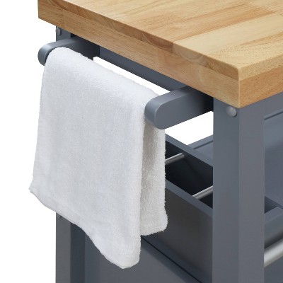 Gray Wood Butcher Block Kitchen Cart with Storage