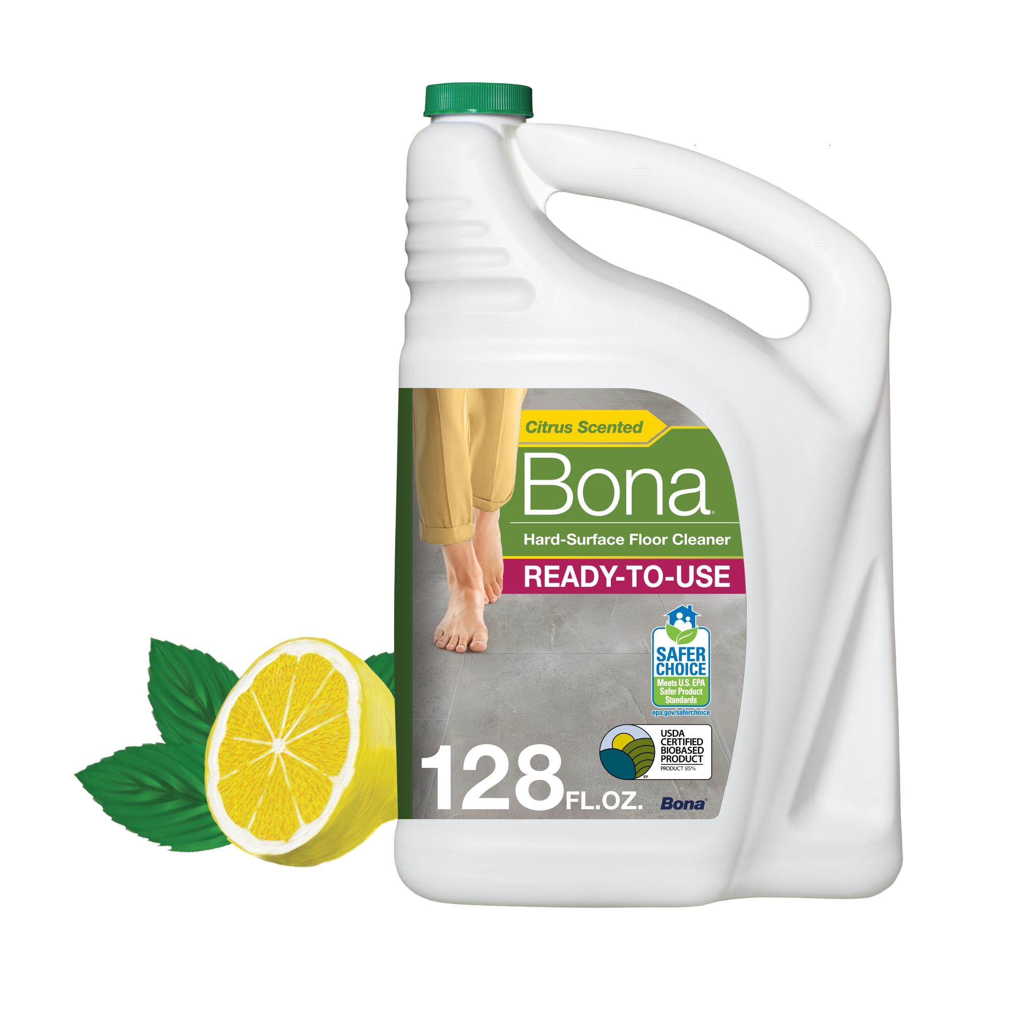 Bona Lemon Mint Cleaning Products Multi-Surface Cleaner Spray + Mop All Purpose Floor Cleaner - 128oz: Ammonia-Free, Paraben-Free