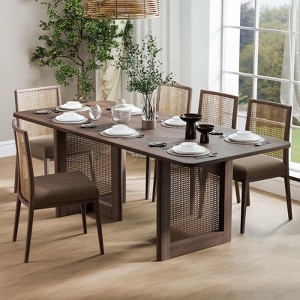 PexFix 79" x 33.5" Farmhouse Kitchen Dining Room Table Furniture Square Walnut Kitchen Table with Rattan Woven Legs for Kitchen Bar Living Room - 1 of 4