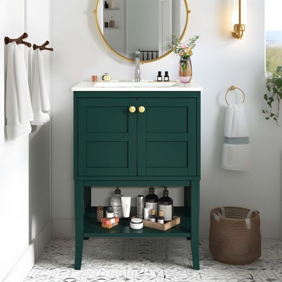 NicBex 24" Bathroom Storage Cabinet with Single Sink Bathroom Cabinets with 2 Spacious Cabinet Doors, 1 Open Shelf for Bathroom, Green