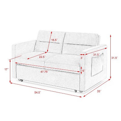 GDFStudio Karen Convertible Compact Full-size Loveseat Bed with Adjustable Back and Side Pocket