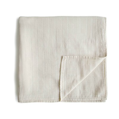 Image of Mushie Muslin Swaddle Blanket Organic Cotton - Fog