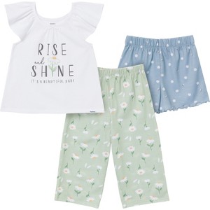 Gerber Toddler Girls' 3-Piece T-Shirt, Shorts & Pants Pajama Set - 1 of 4