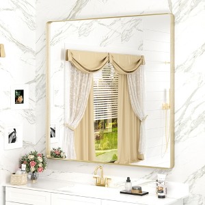 Apmir 36 in. W x 36 in. H Square Aluminum Alloy Framed and Tempered Glass Wall Mirror in Brushed Gold - 1 of 4