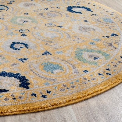 Gold and Ivory High Pile Round Synthetic Area Rug