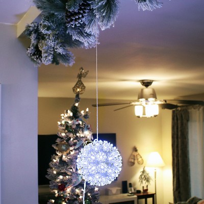 White Plastic 5" LED Lighted Hanging Ball Ornament Set