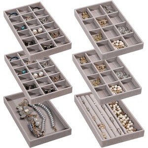 Set of 9 Stackable Velvet Jewelry Trays, Drawer Organizer Inserts for Stud Earrings, Rings & Necklaces, Grey - 1 of 4