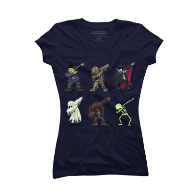 Junior's Design By Humans Dabbing Halloween Creatures Skeleton Zombie Dab By vomaria T-Shirt