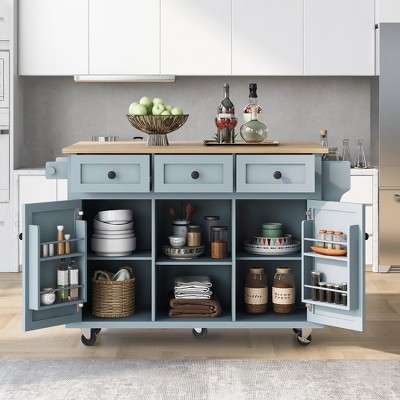 53" Kitchen Island Cart with Drop Leaf, Kitchen Island on Wheels with Storage, Rolling Kitchen Table, Mobile Kitchen Storage Island for Kitchen
