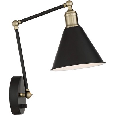 Black and Brass Adjustable Swing Arm Wall Lamp Set