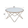 Round Frosted Glass Top Coffee Table with Overlapped V-Shaped Metal Base in Champagne Finish - 2 of 4