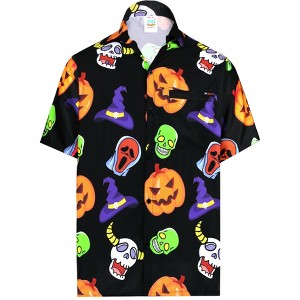 HAPPY BAY Mens Hawaiian Short Sleeve Button Down Shirt Men's Halloween Costumes Shirt Beach Holiday Shirts for Men Funny - 1 of 4