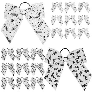 Glamlily 20 Pack 3 x 8 inches Cheer Bows, Ponytail Holders for Girls, Bulk Polyester Hair Ribbons, 2 Designs, White - 1 of 4
