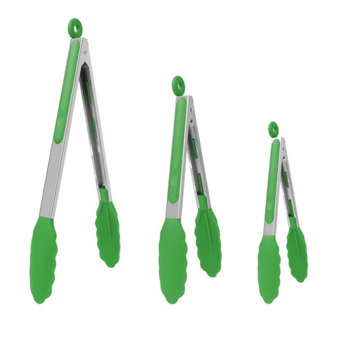 Unique Bargains Kitchen Tong Set Silicone Tips Non-Stick Cooking Tongs 3Pcs  Green